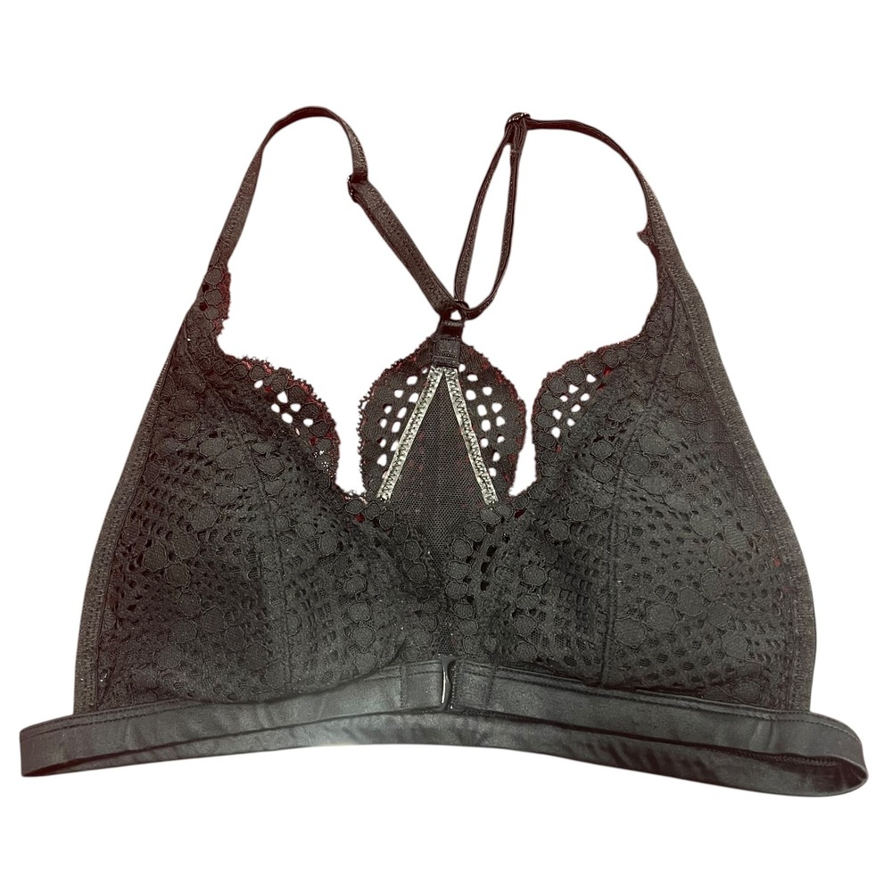 Victorias Secret Black Lace Triangle Bralette Racerback‎ Front Close Small
